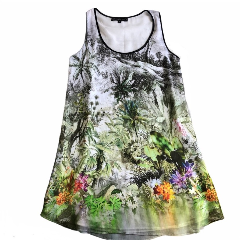 Johanne Beck sheer cover up tank. Tropical print.